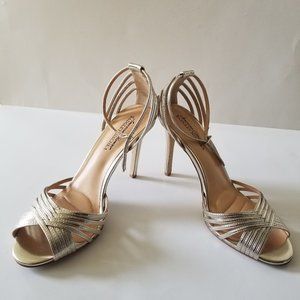 Badgley Mischka American Glamour Gold Strappy Open Toe Heels Size 9